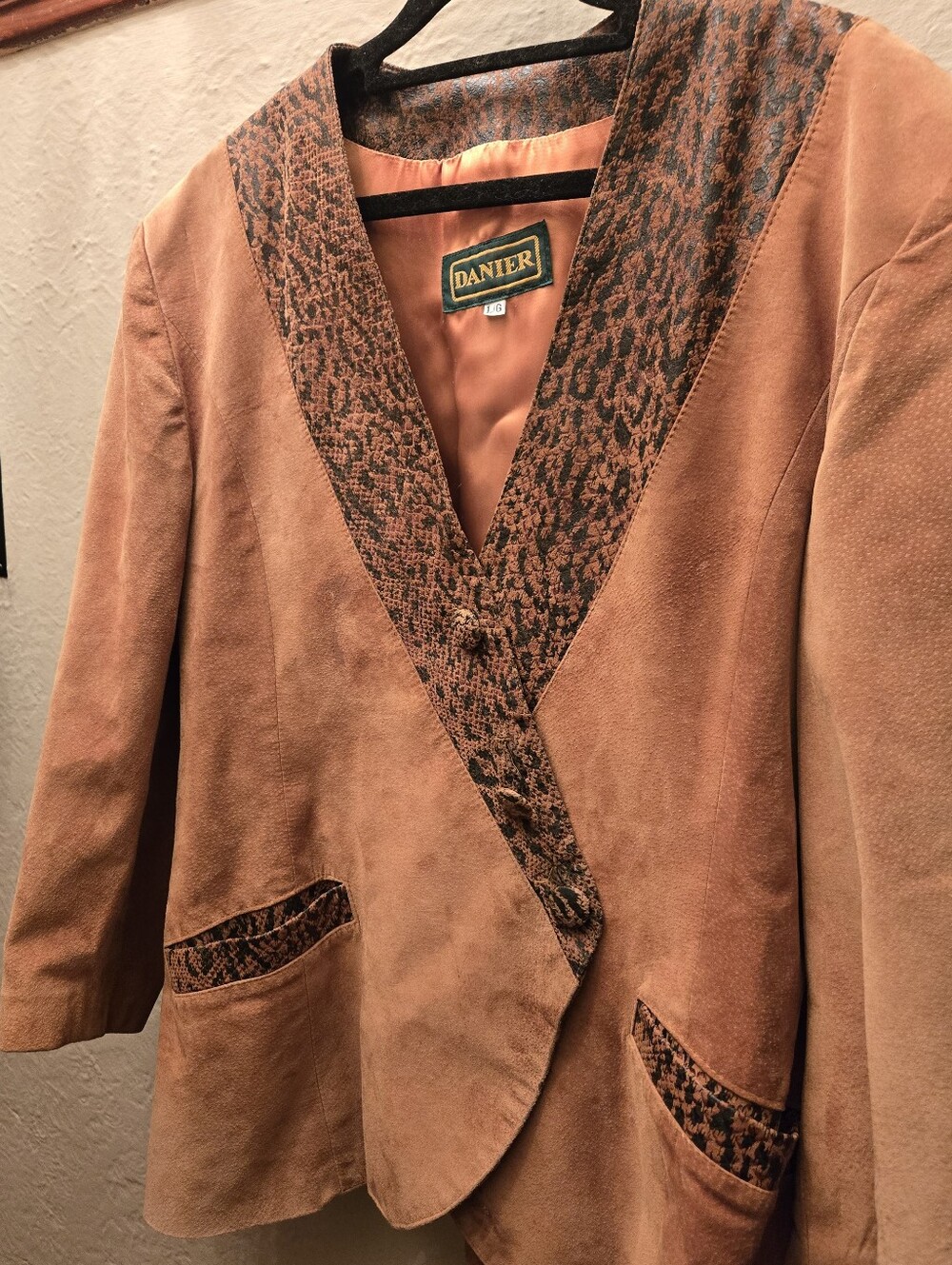 Vintage Danier Suede Leather Blazer Jacket LG Snake Print Western 90s - Picture 4 of 11